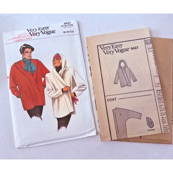 Vogue 9427 Coat Wrap Hooded Sewing Pattern Ladies 8 10 12 Fleece Loose UC Easy - Picture 2 of 4